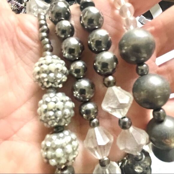 Long  double strand grey and clear beaded statement necklace - Picture 3 of 11